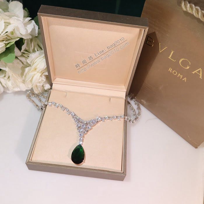 Bvlgari飾品 寶格麗奢華水滴綠色鑽項鏈 Bvlgari鑲寶石扇形裙子鑽項鏈  zgbq3265